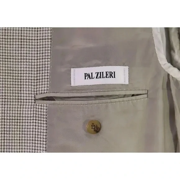 Pal Zileri Pearl/Black/Gold Check Woven Wool-Silk Sportcoat Blazer 42S
